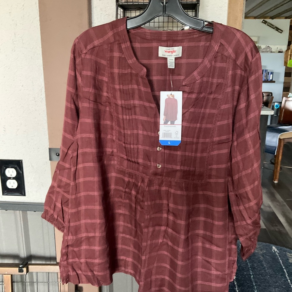 Wrangler Women's Burgundy Plaid Button-Front Tunic Top